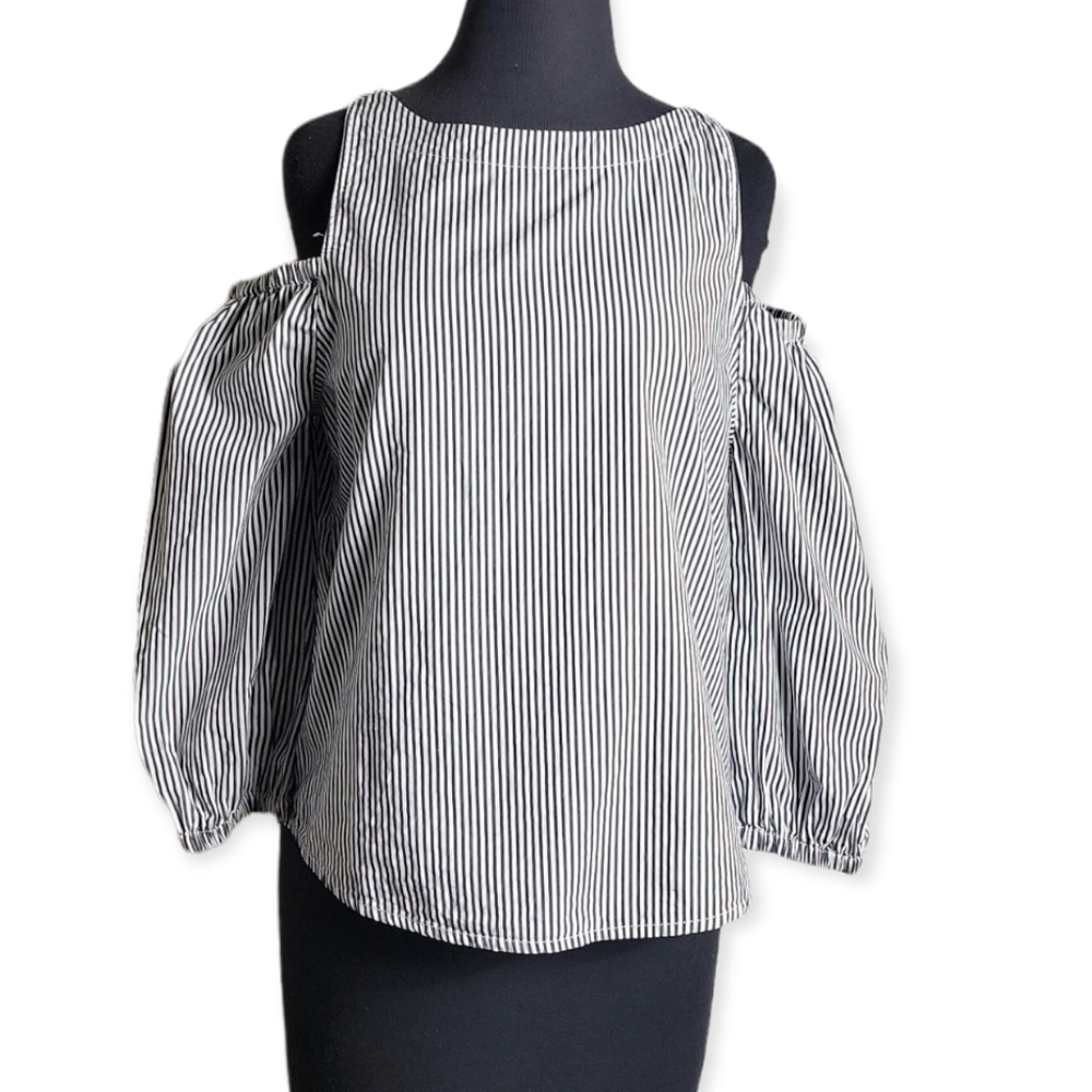 GAP cold shoulder black white puff sleeve stripe top size small